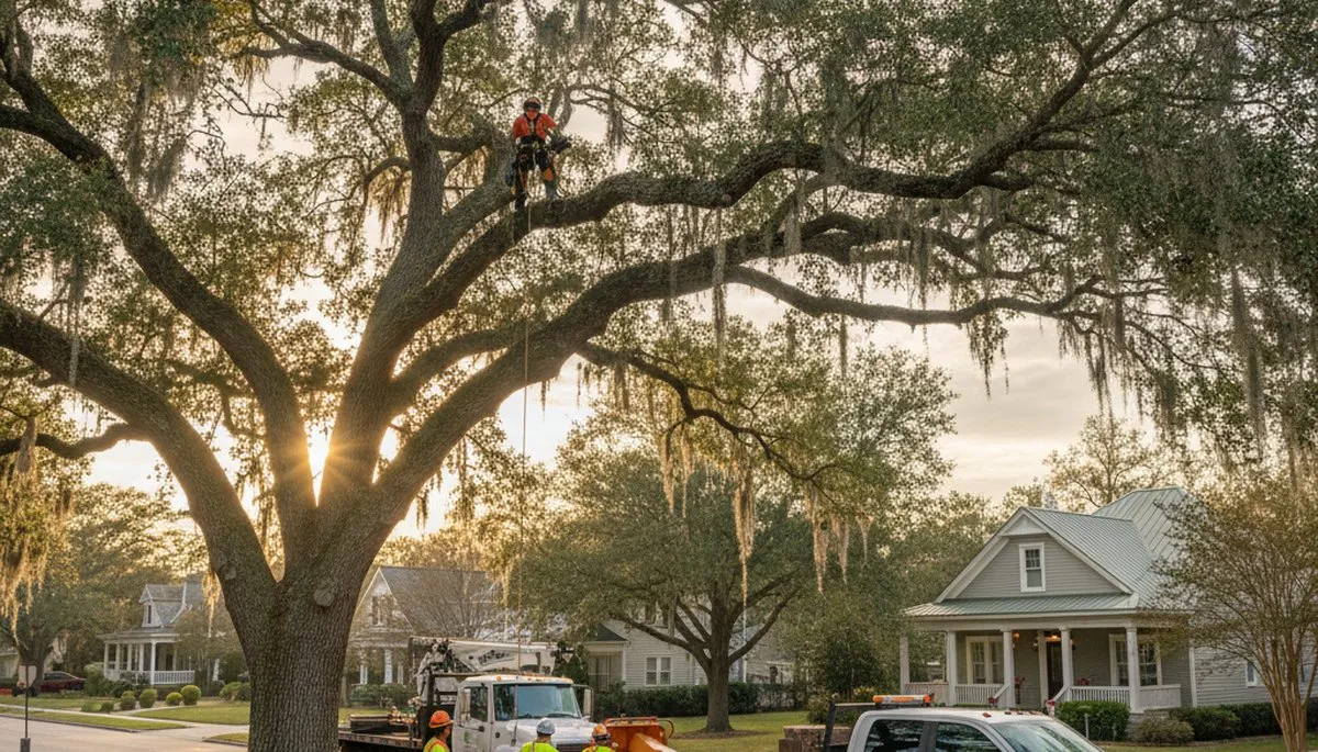 Professional tree removal service in Charleston SC safely clearing large oak trees